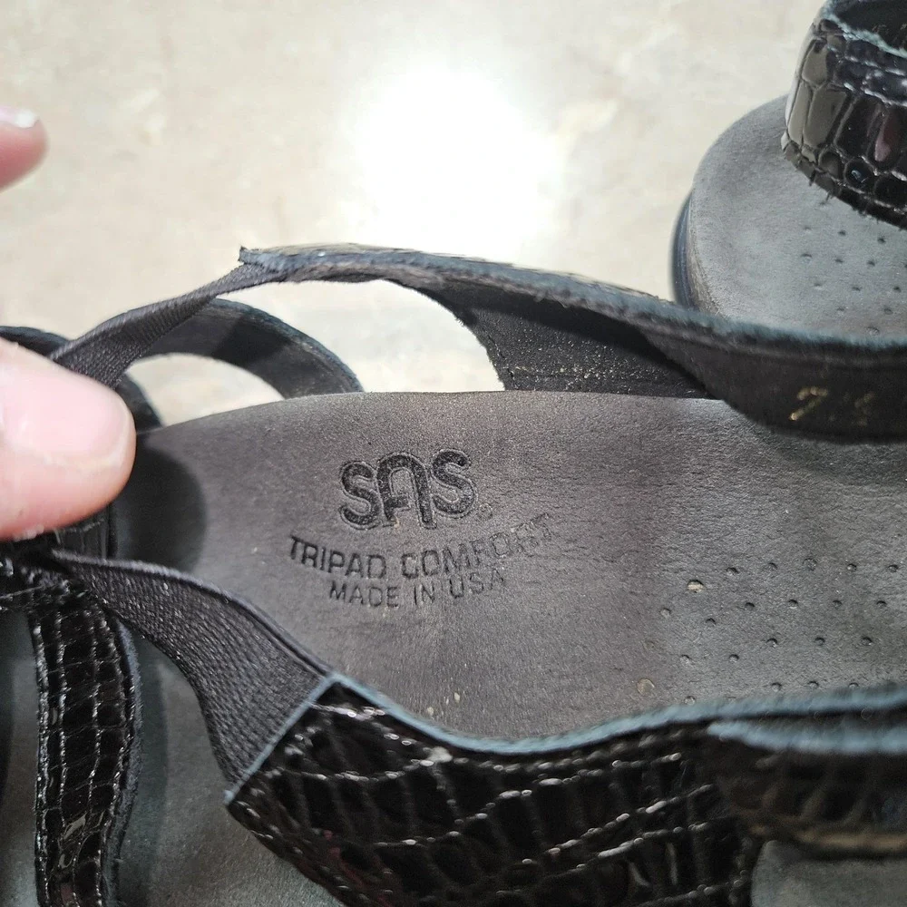 SAS Tripad Comfort Sandals Women SZ 7.5 N Black Croc Patent Slingback USA Classy